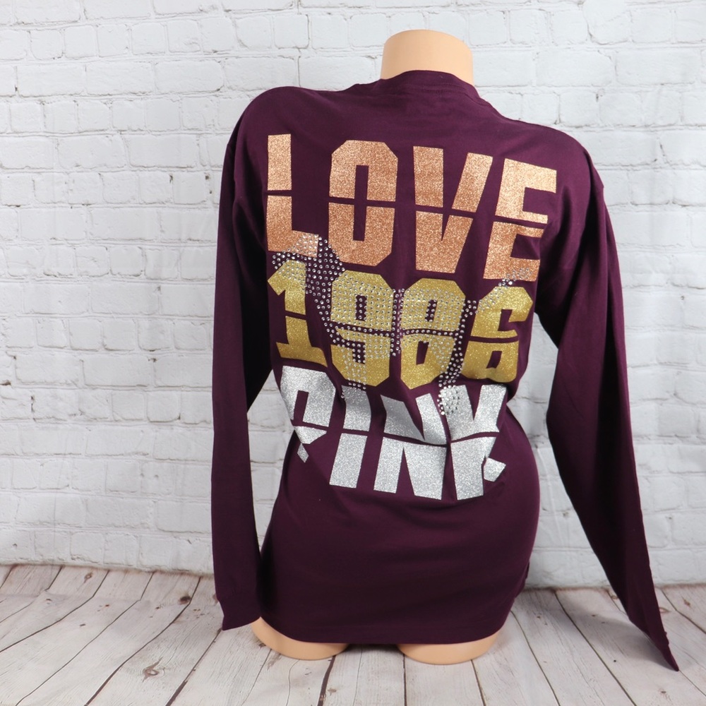 VS PINK BLING Campus Long Sleeve Tee Shirt - Picture 3 of 8